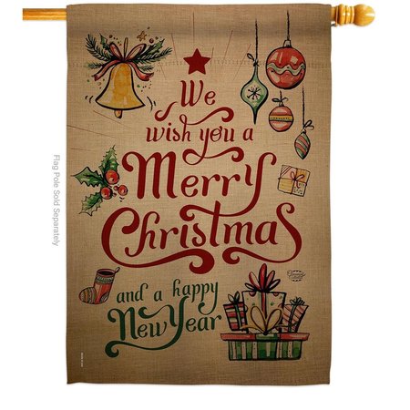 ORNAMENT COLLECTION Ornament Collection H191081-BO 28 x 40 in. Merry Christmas & Happy New Year House Flag with Winter Double-Sided Decorative Vertical Flags Decoration Banner Garden Yard Gift H191081-BO